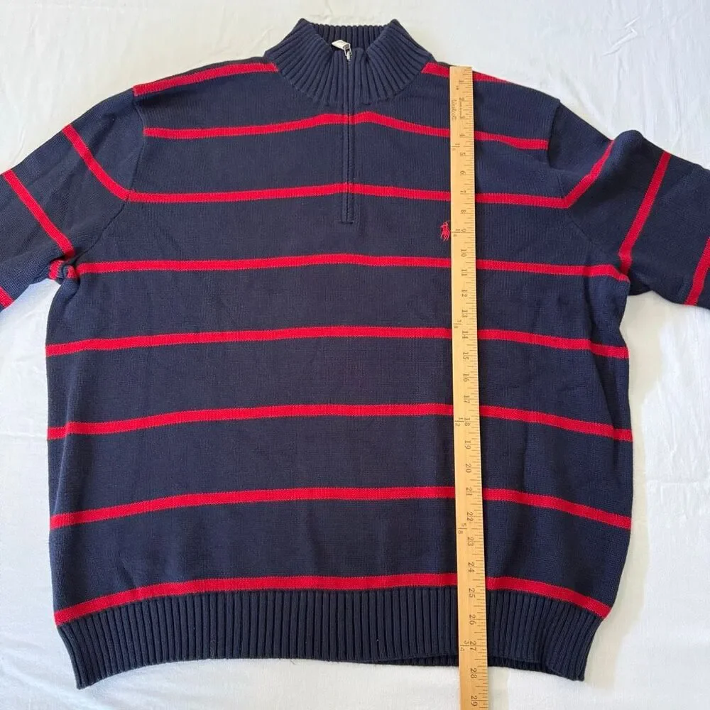 Polo by Ralph Lauren | Classic Striped Quarter Zip Sweater NWT | Navy Red Cotton